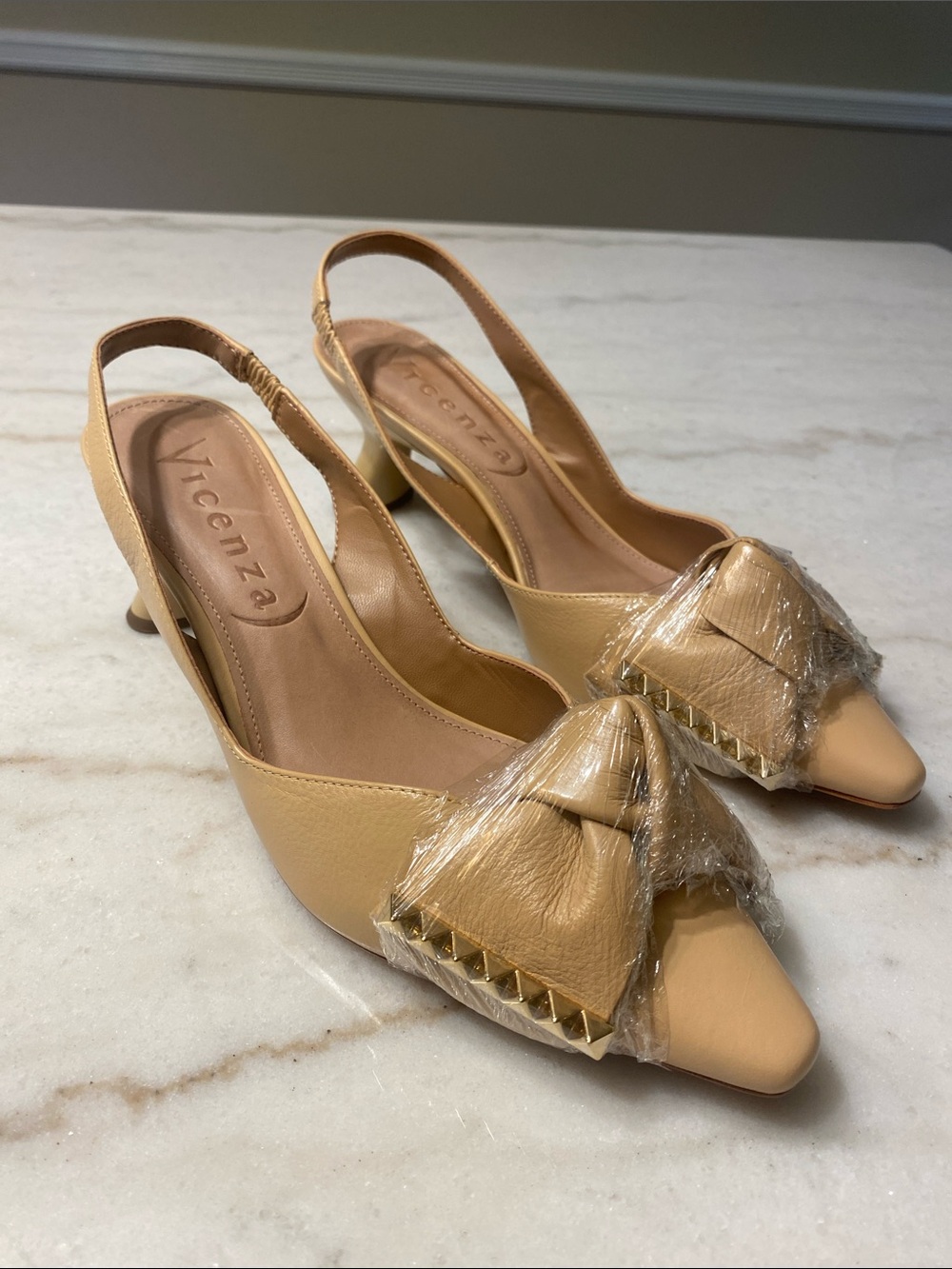 Vicenza Beige Slingback Kitten Heel Pumps